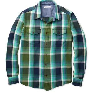 Blue green plaid Outerknown blanket shirt. Never been worn.